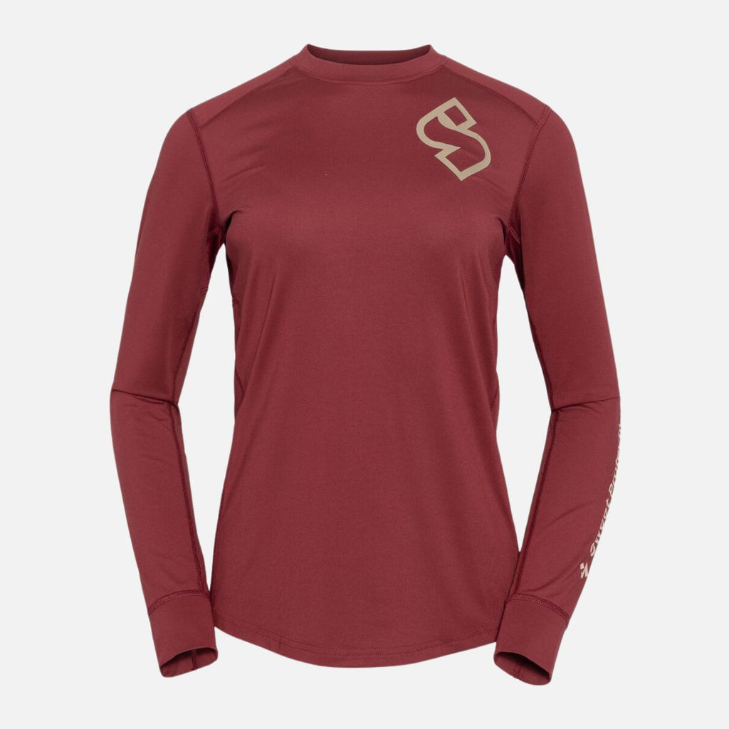 Dark Red long-sleeve shirt with a sweet protection logo on a white background