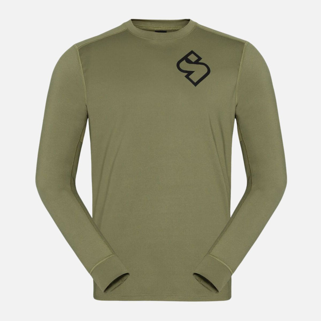 Green long-sleeve shirt with a sweet protection logo on a white background